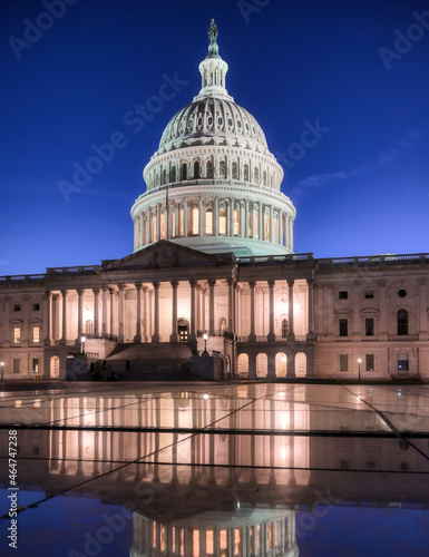 The United States Capitol, the meeting place of the United States Congress, located on Capitol Hill at the eastern end of the National Mall in Washington, D.C.