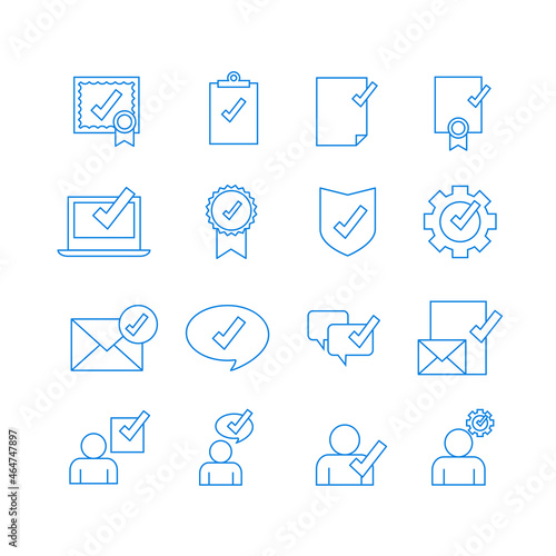 Approved icon set isolated on white background. Trendy approved icons for web site, app, label, ui and logo. Useful for sticker, stamp, banner, poster and placard. Approve icon, vector illustration