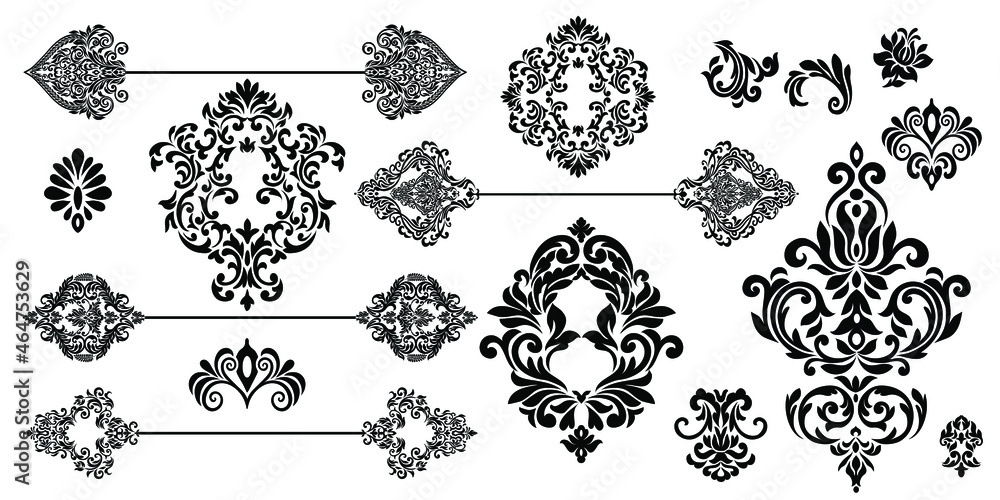 Oriental vector damask patterns for greeting cards and wedding invitations. Oriental vector damask patterns for greeting cards and wedding invitations.