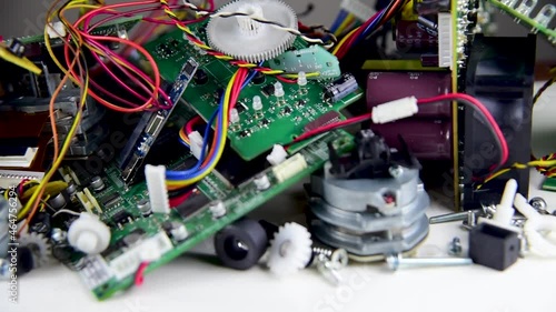 Close-up on of electronic waste. E-waste from Old computers and equipements