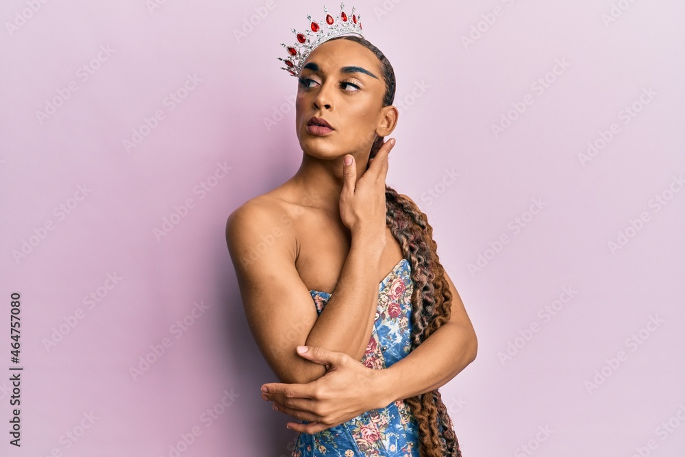 Sensual hispanic transgender woman wearing queen crown and posing glamorous  with seductive face wearing sexy lingerie Photos | Adobe Stock