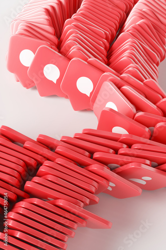 Large group of red like icons on a white background. 3d render illustration