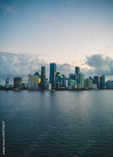miami skyline Florida skyscrapers view arial sky clouds buildings sea urban panorama 