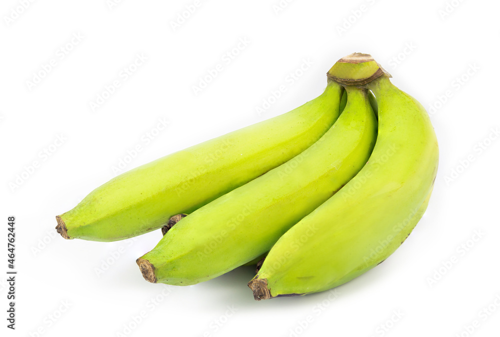 Bunch of raw bananas with A perfect kind of banana on a white background. banana is diet and healthy fruit.
