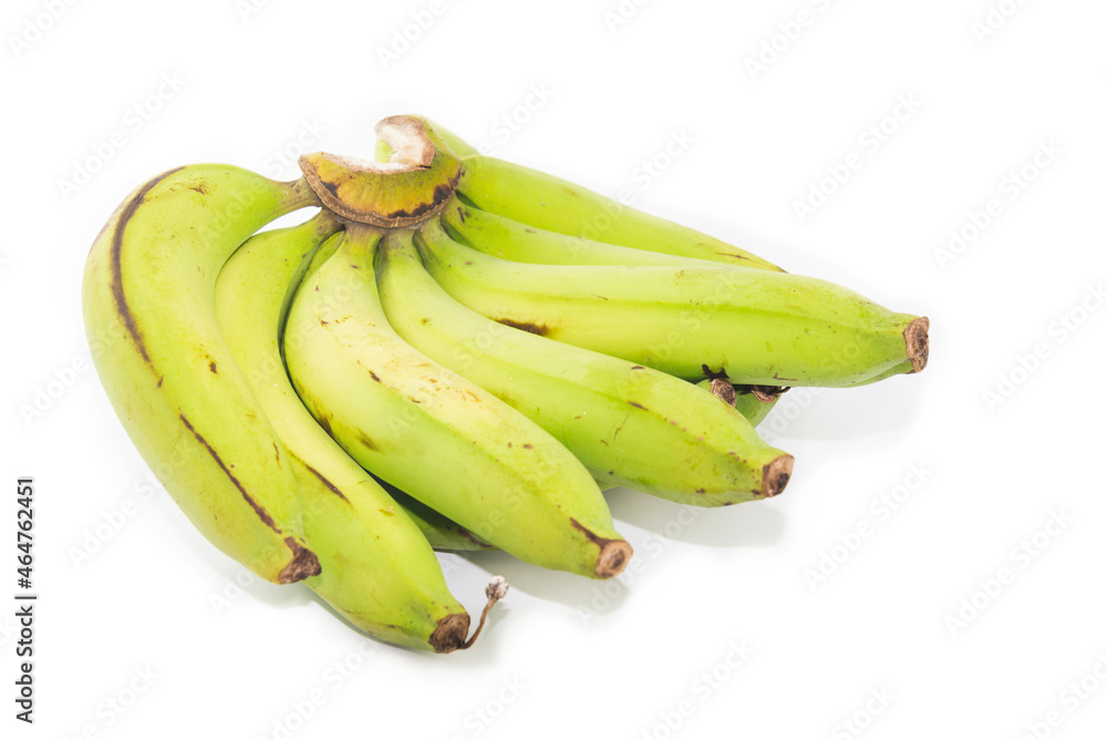 Bunch of green Bruised Banana with raw on a white background. banana is diet and healthy fruit.