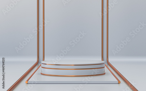 white and gold abstract empty space podium display for product promotion, 3d rendering