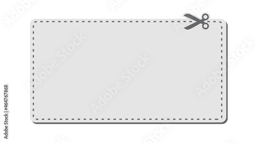 Blank coupon template with barcode, dotted line and scissors