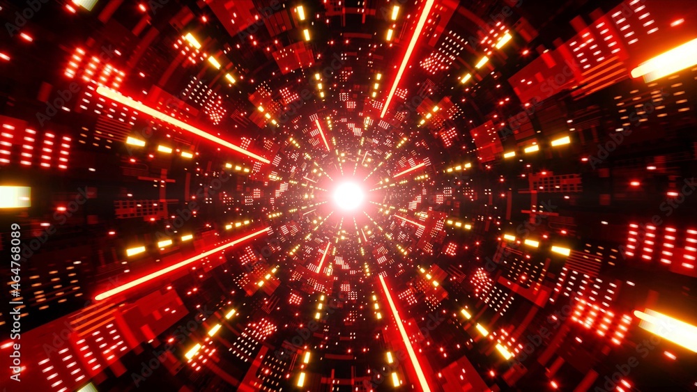 Naklejka premium Laser Beam and Multiple Lamps in the Red Color Disco Concept Background