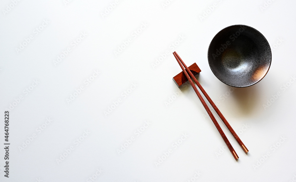 chopsticks and Bowl top view on table,Flat lay,Copy space chopsticks and Bowl top view on table,Flat lay,Copy space