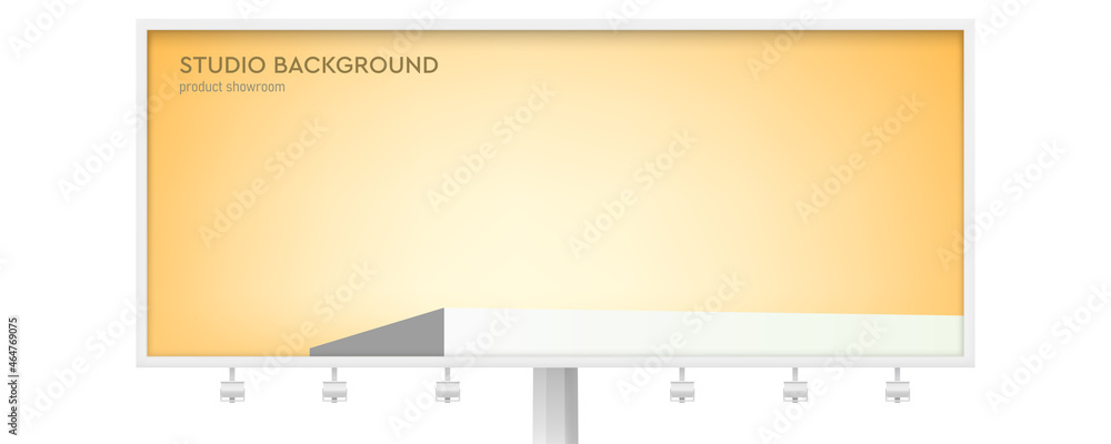Billboard with studio for product display. Beige background for or presentation of products.