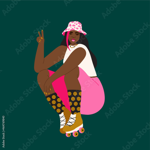 Illustration of young person wearing roller skates