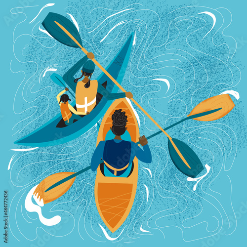 Gay family kayaking on the water 
