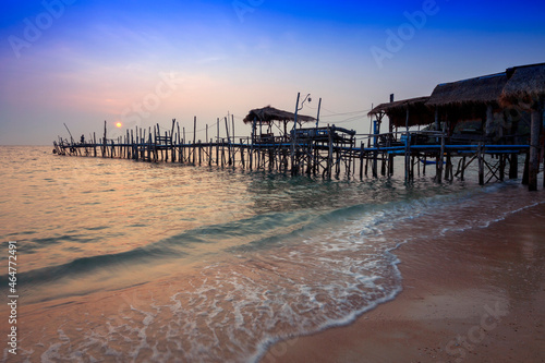 Morning atmosphere  wooden bridge  tropical sea pier.