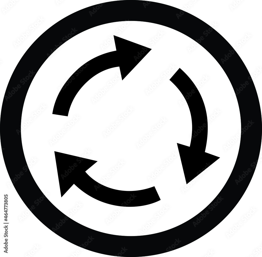 Black and white images of traffic signs for all types of vehicles to circle on the left side of the roundabout Black and white images of traffic signs for all types of vehicles to circle on the left side of the roundabout
