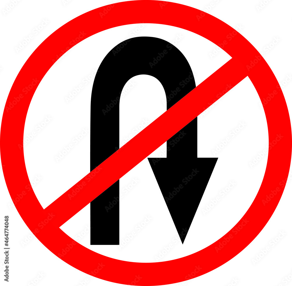 Color image of a traffic sign prohibiting U-turn to the right by any means Color image of a traffic sign prohibiting U-turn to the right by any means