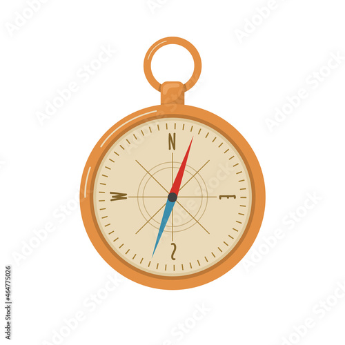 Vintage pirate compass. Piracy icon isolated on white background. Vector illustration in flat cartoon style.