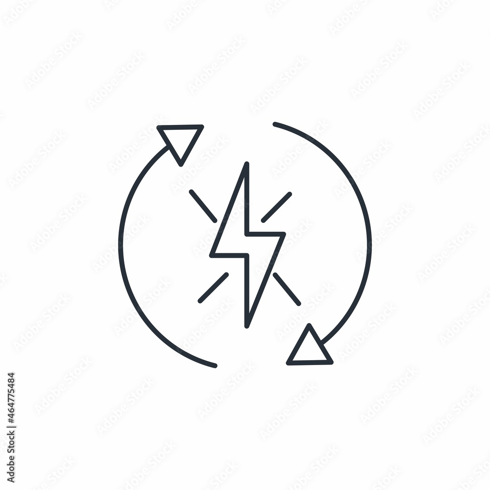 Replacement energy and arrow sign. Modernization of energy consumption. Vector linear icon isolated on white background. Replacement energy and arrow sign. Modernization of energy consumption. Vector linear icon isolated on white background.