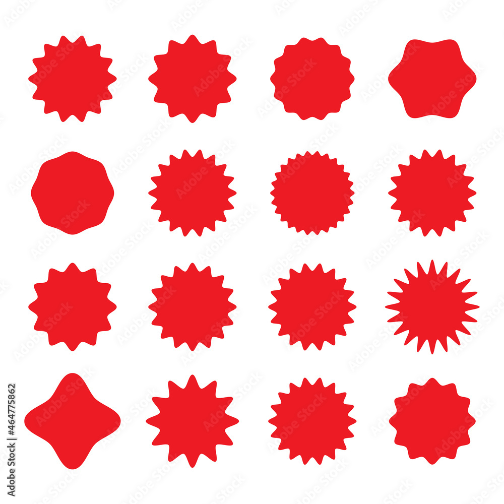 Set price sticker. Sale sticker collection. Set of red starburst