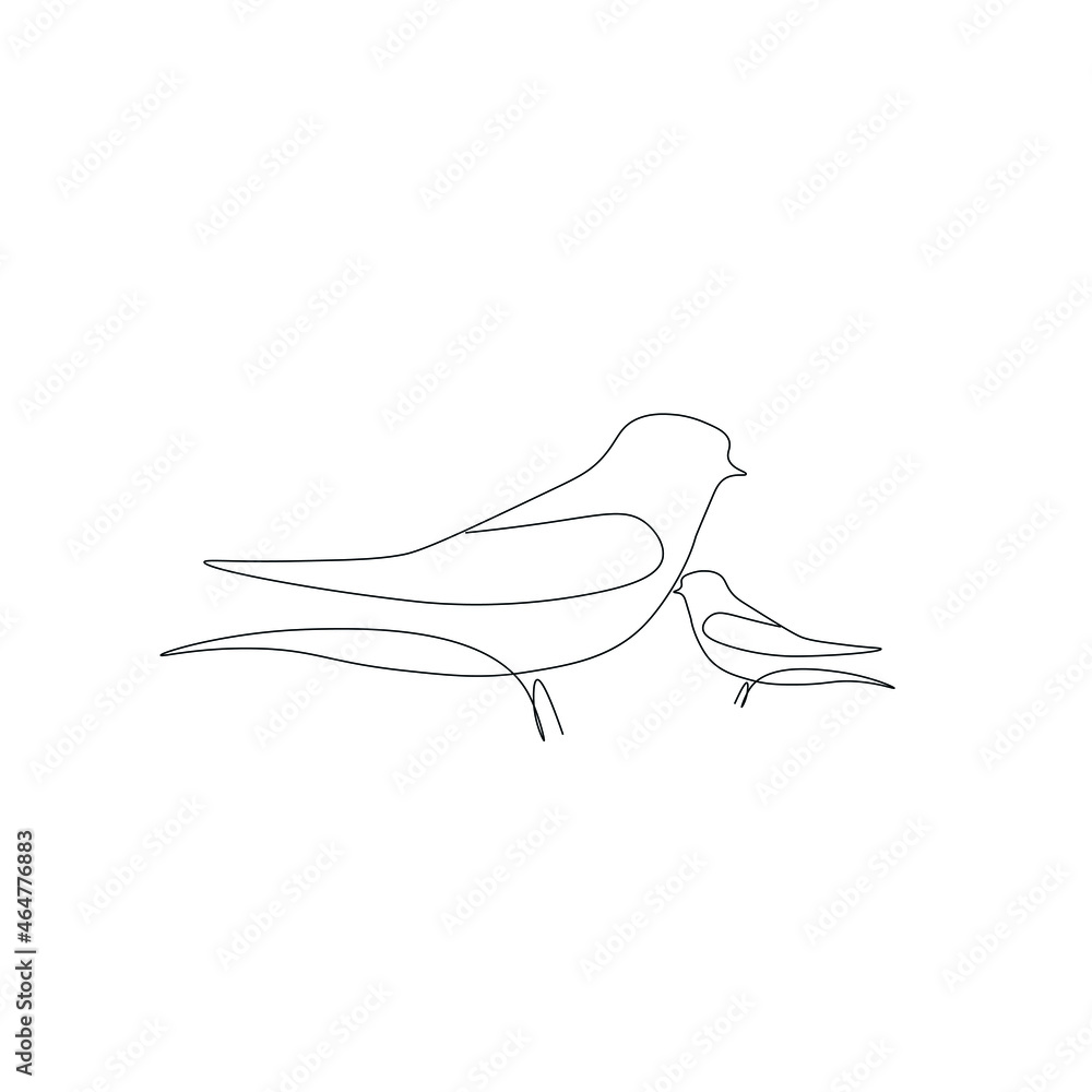 Fototapeta premium Birds family line drawing vector illustration