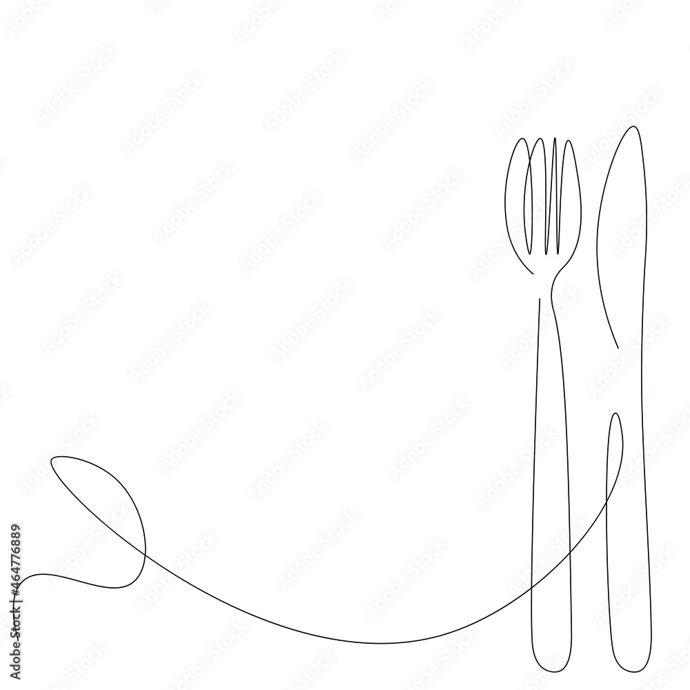 Fork and knife line drawing vector illustration vector de Stock Adobe