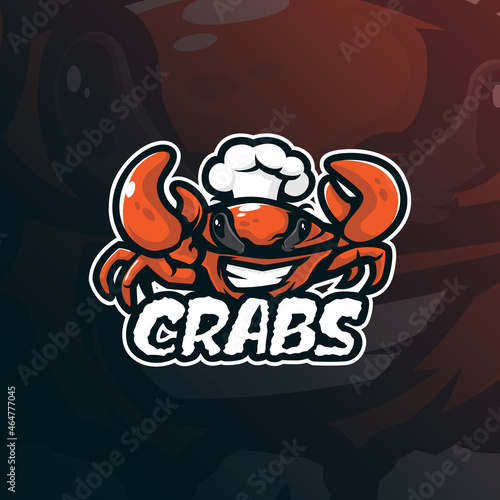 Crabs mascot logo design vector with modern illustration concept style for badge, emblem and t shirt printing. Smart chef crabs illustration.