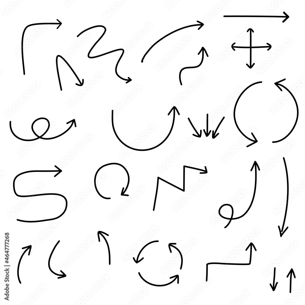 Hand drawn arrows. Set of arrows. Hand drawn arrows. Set of arrows.