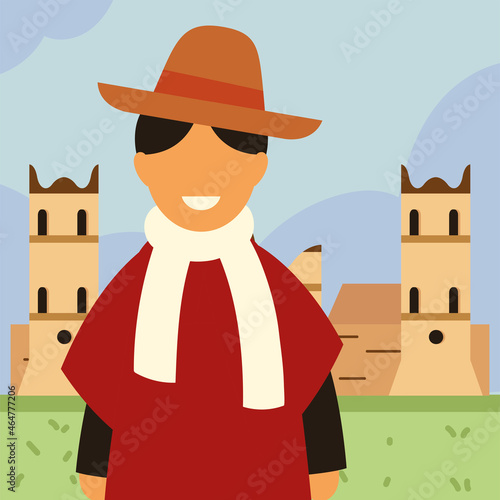 man and church in bolivia