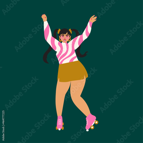 Illustration of young joyful person roller skating