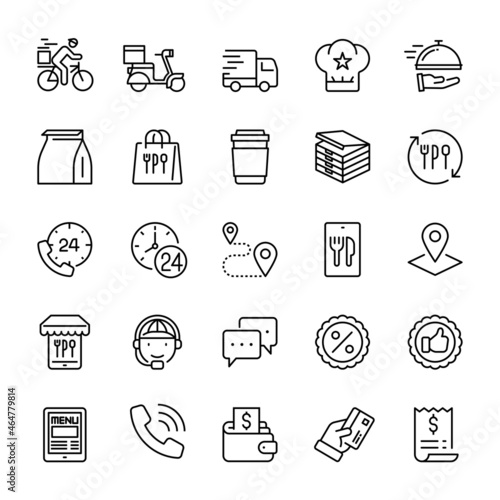 A set of food delivery icons, vector illustration.