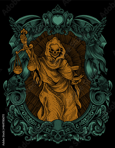 illustration justice death angel with vintage engraving ornament