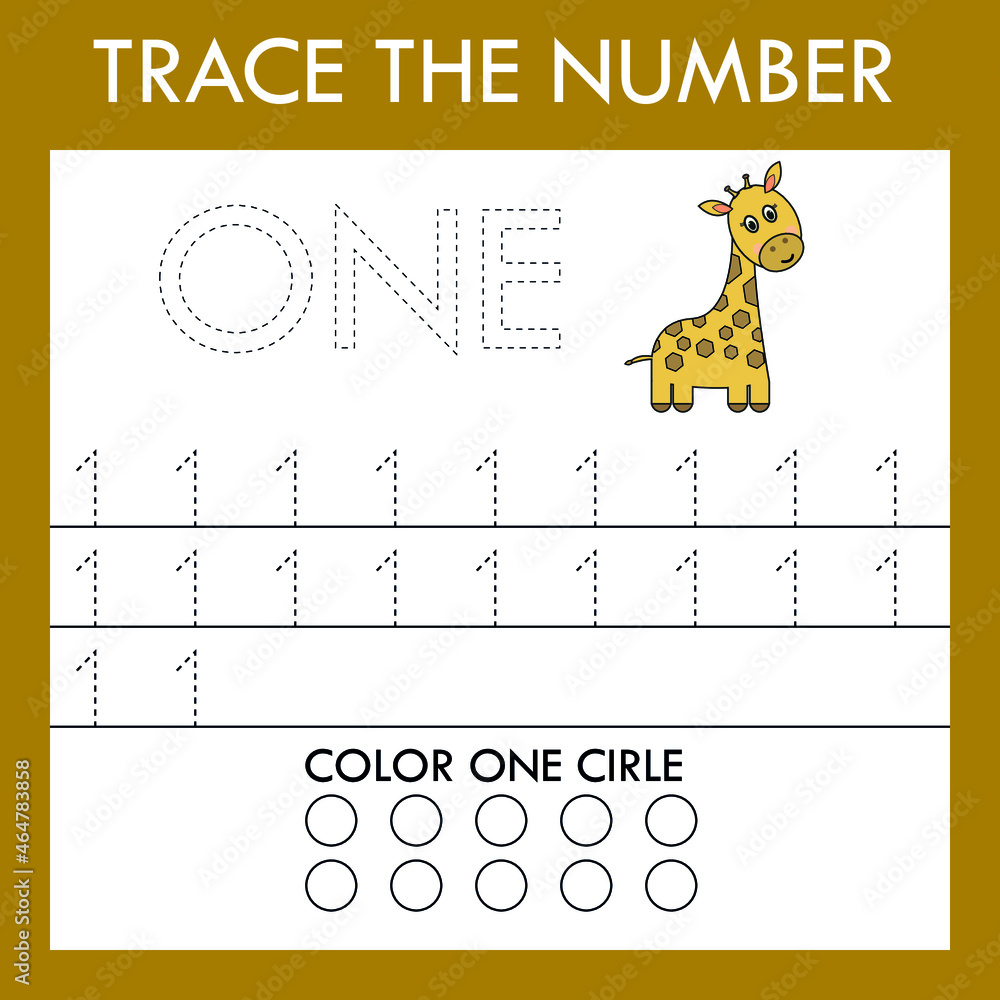 Number one stroke worksheet with animals giraffes for fine motor skills  kids. Educational game for preschoolers. Stock Vector | Adobe Stock