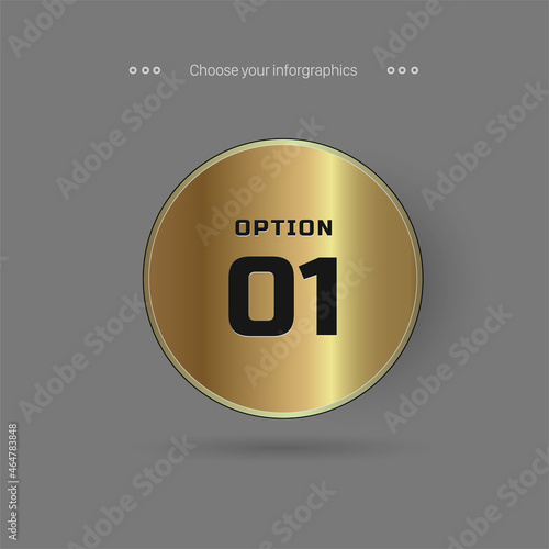 Golden OPTIONs of infographic in CIRCLES style and chart with Golden option pannel on dark background, used in finance and business objects Templates design.eps
