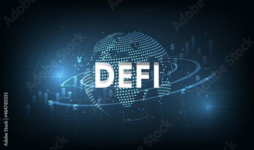 Decentralized finance(DeFi) concept design.Composition of cryptocurrency with digital asset vector on dark blue background.Futuristic  decentralized financial system.3D illustration