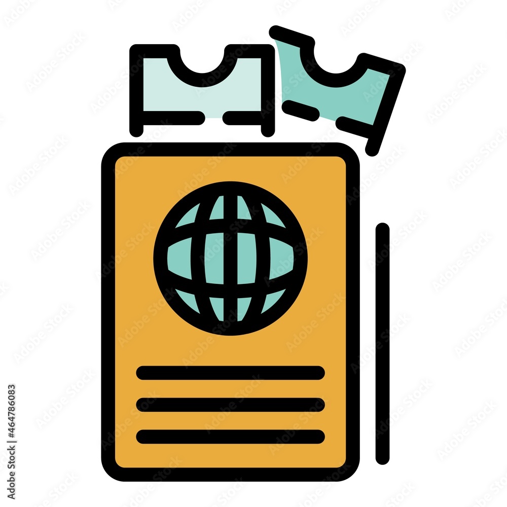 Passport airplane ticket icon. Outline passport airplane ticket vector icon color flat isolated Passport airplane ticket icon. Outline passport airplane ticket vector icon color flat isolated