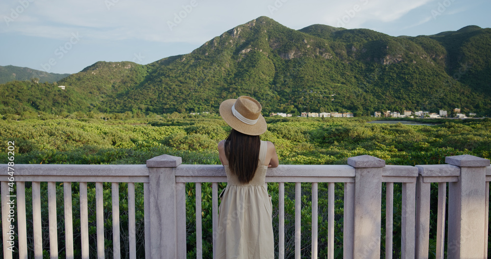 Woman enjoy the mountain view