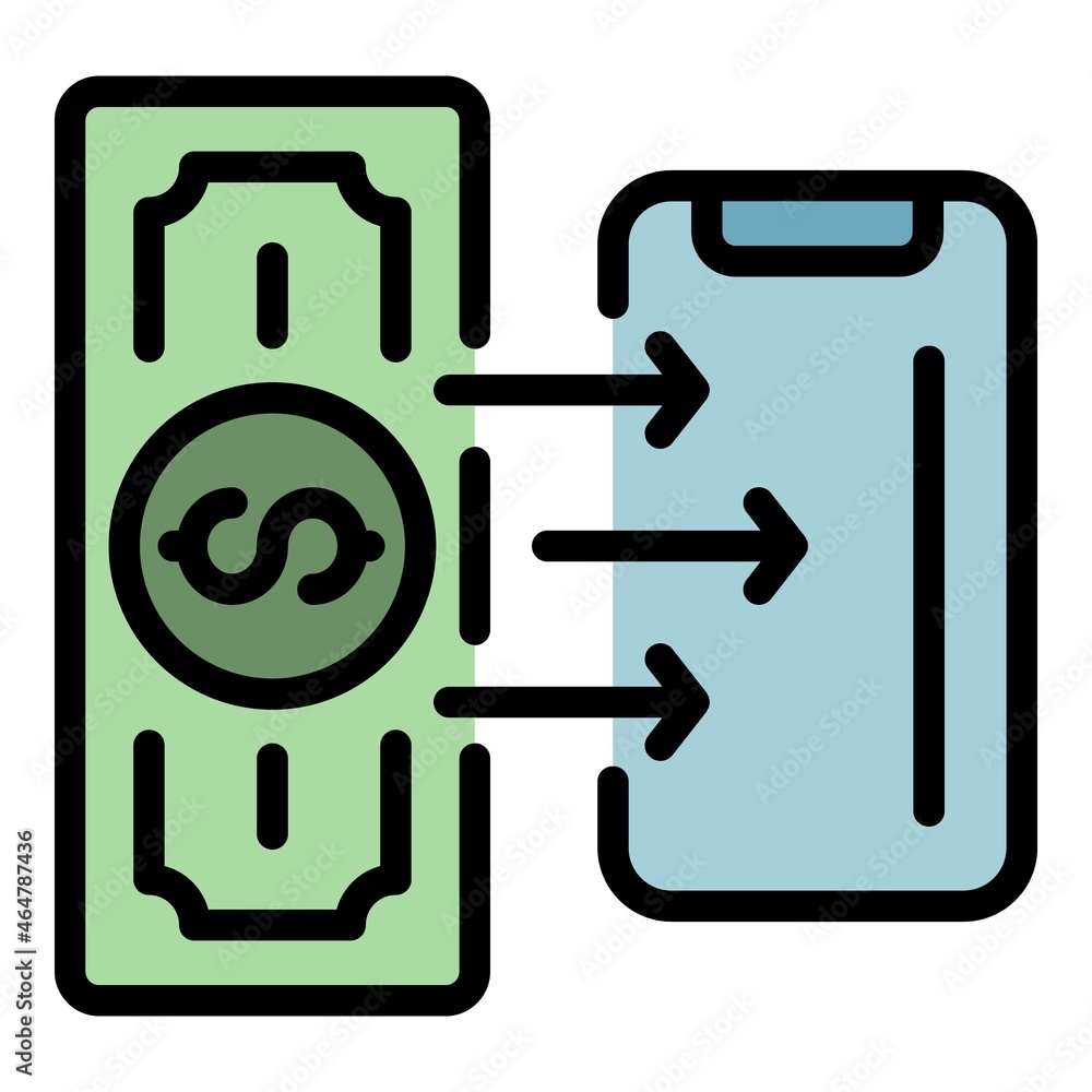 Cash on smartphone icon. Outline cash on smartphone vector icon color flat isolated Cash on smartphone icon. Outline cash on smartphone vector icon color flat isolated