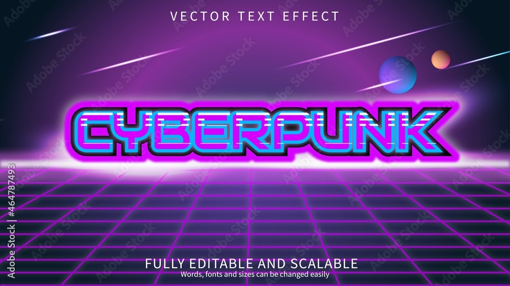 Cyberpunk editable text style effect with retro neon light