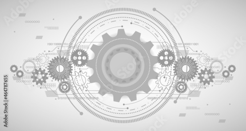Gear abstract design background with technology and line circuit board texture. Modern engineering, futuristic, science communication concept. EP.1