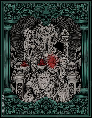 illustration king satan on gothic engraving ornament style