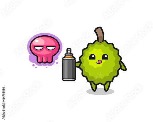 durian cartoon make a graffiti with a spray paint