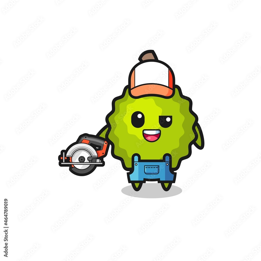 the woodworker durian mascot holding a circular saw the woodworker durian mascot holding a circular saw