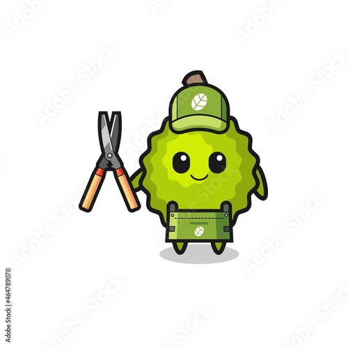 cute durian as gardener mascot