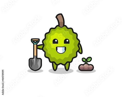 cute durian cartoon is planting a tree seed