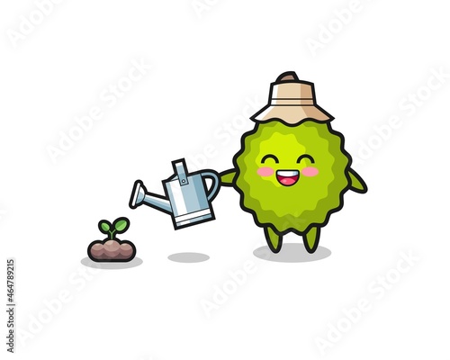 cute durian is watering plant seeds