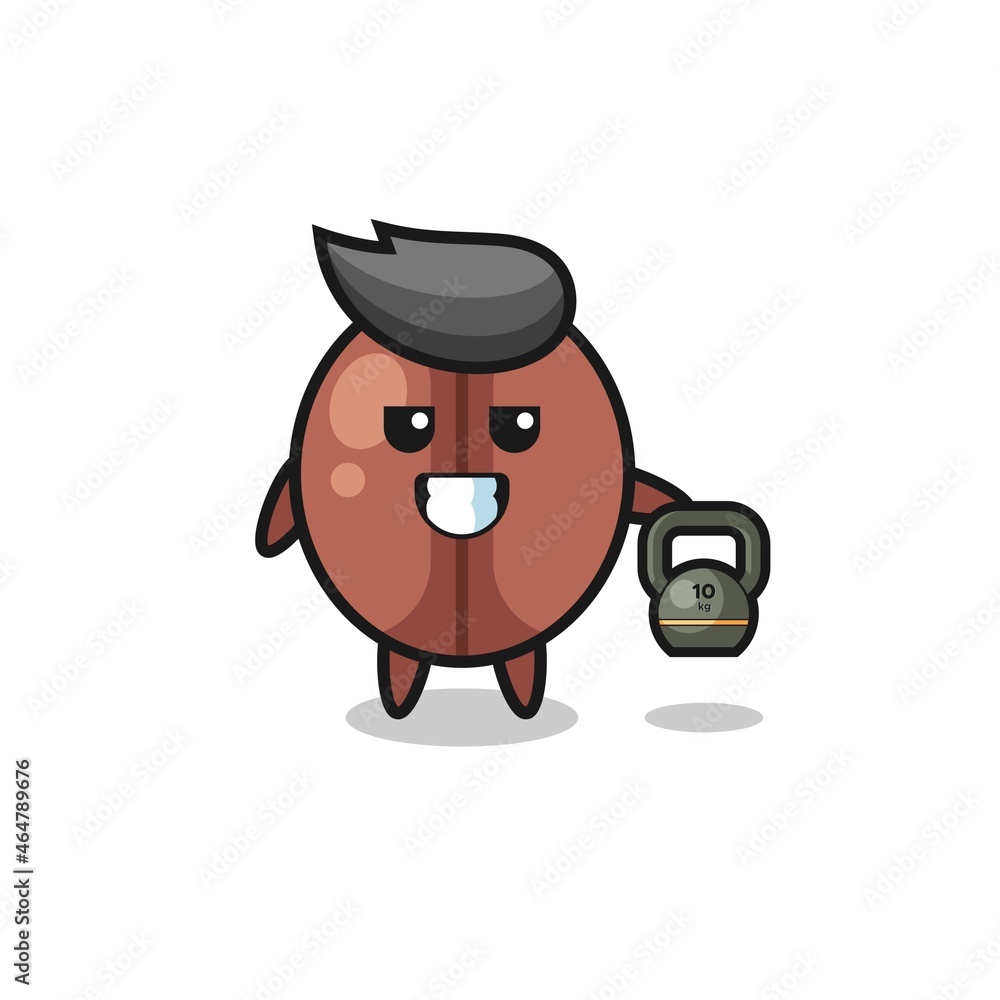 coffee bean mascot lifting kettlebell in the gym coffee bean mascot lifting kettlebell in the gym