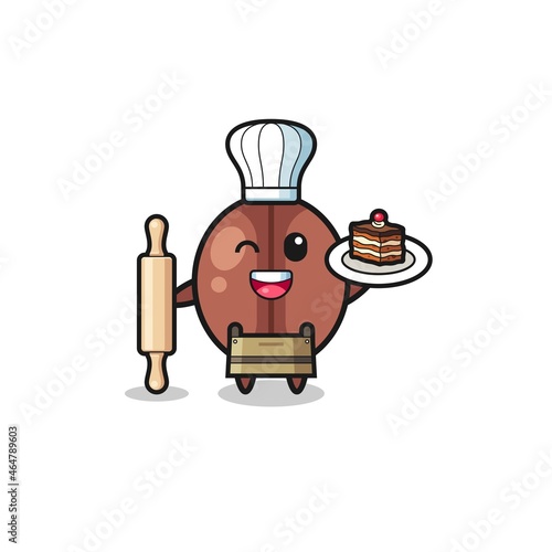 coffee bean as pastry chef mascot hold rolling pin