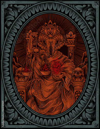illustration king satan on gothic engraving ornament style
