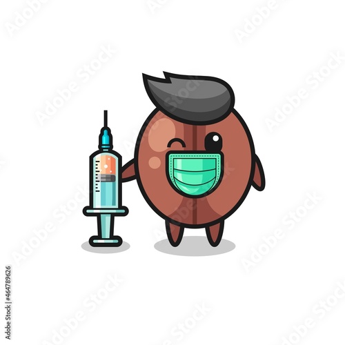 coffee bean mascot as vaccinator