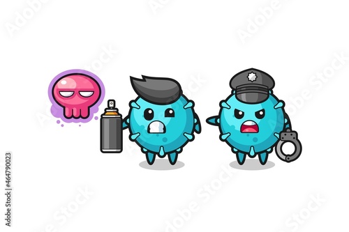virus cartoon doing vandalism and caught by the police