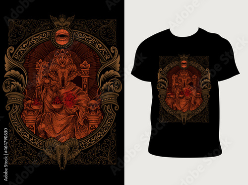 illustration king satan on gothic engraving ornament style